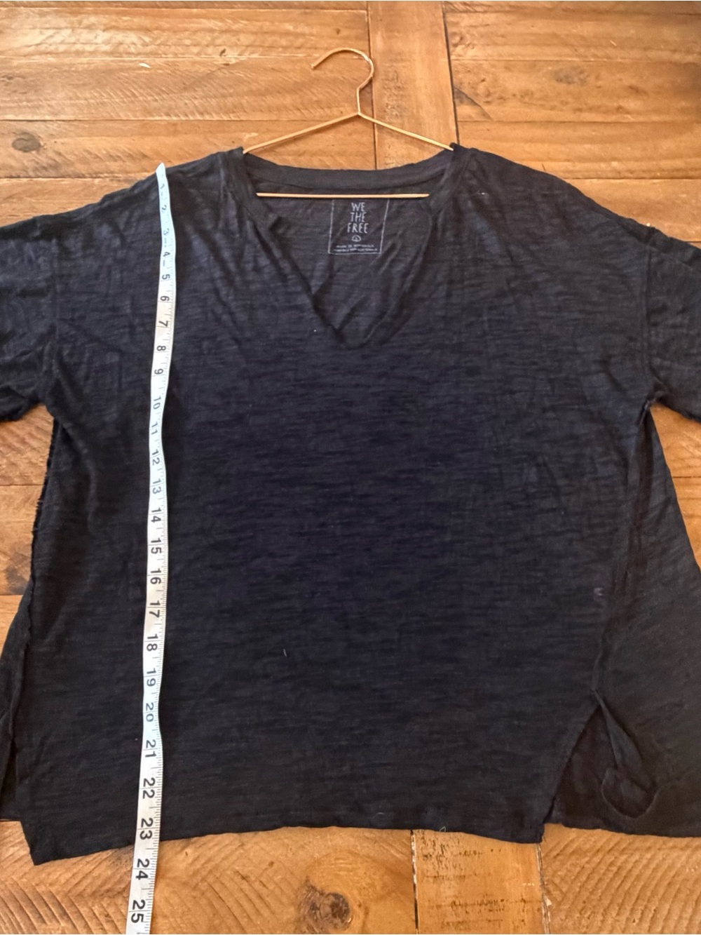 We The Free Maddie Black Slub V-Notch burnout Short Sleeve Top - Picture 6 of 7